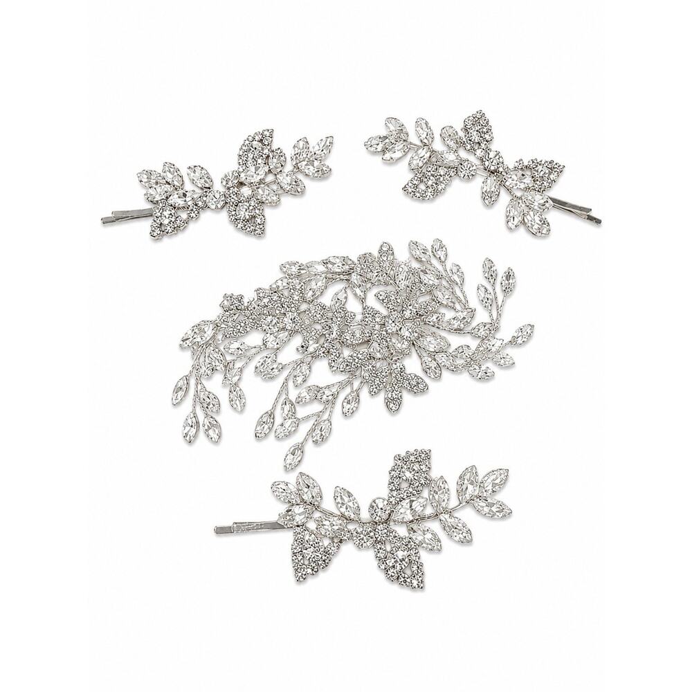 Silver Toned Hair pins rhinestone clips Hair Accessories Bridal Wedding Formal